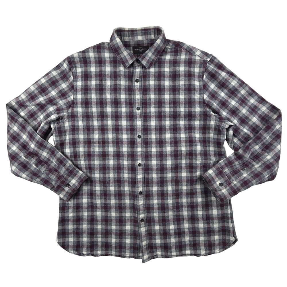 Black Brown 1826 Heavy Flannel Shirt Mens‎ XL Burgundy Gray Plaid Long Sleeve - Picture 2 of 15